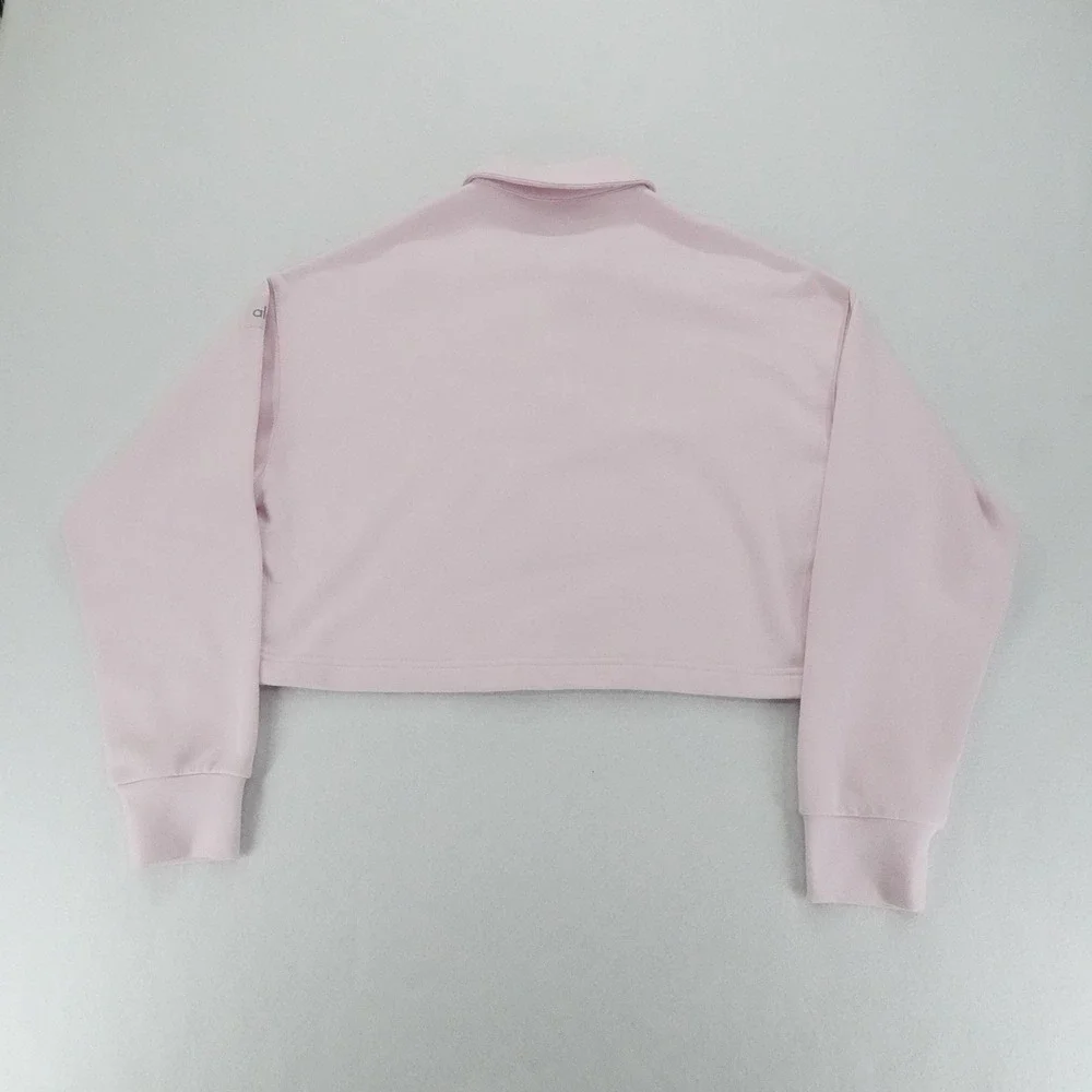 Alo Yoga Sweatshirt Womens S Pink Collared Cropped Polo Club Tennis Preppy